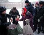 People in Russian soup line